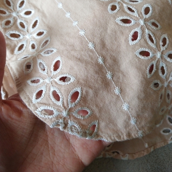 Zara Peach Openwork Embroidery Cutout Long Sleeve Button-Up Shirt Boho - Picture 7 of 10